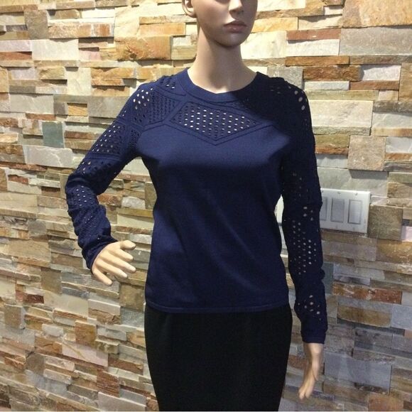 MILLY Pointelle-Inset Facture Top - Picture 1 of 9